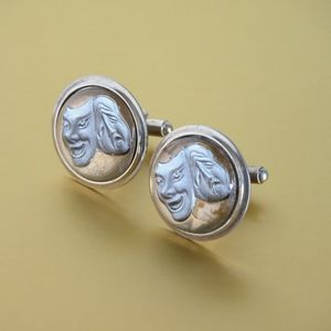 Vtg Bubble Glass Cufflinks Tragedy & Comedy Masks